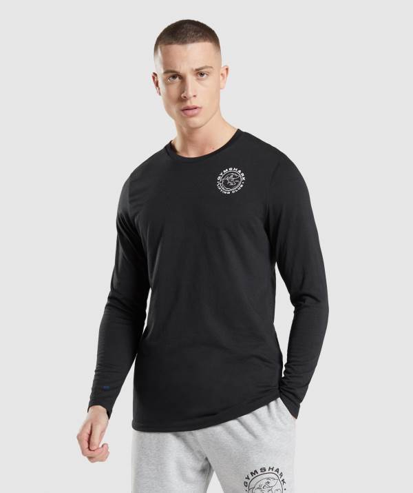 Panske Mikiny Gymshark Legacy Long Sleeve Čierne | PZ4825691
